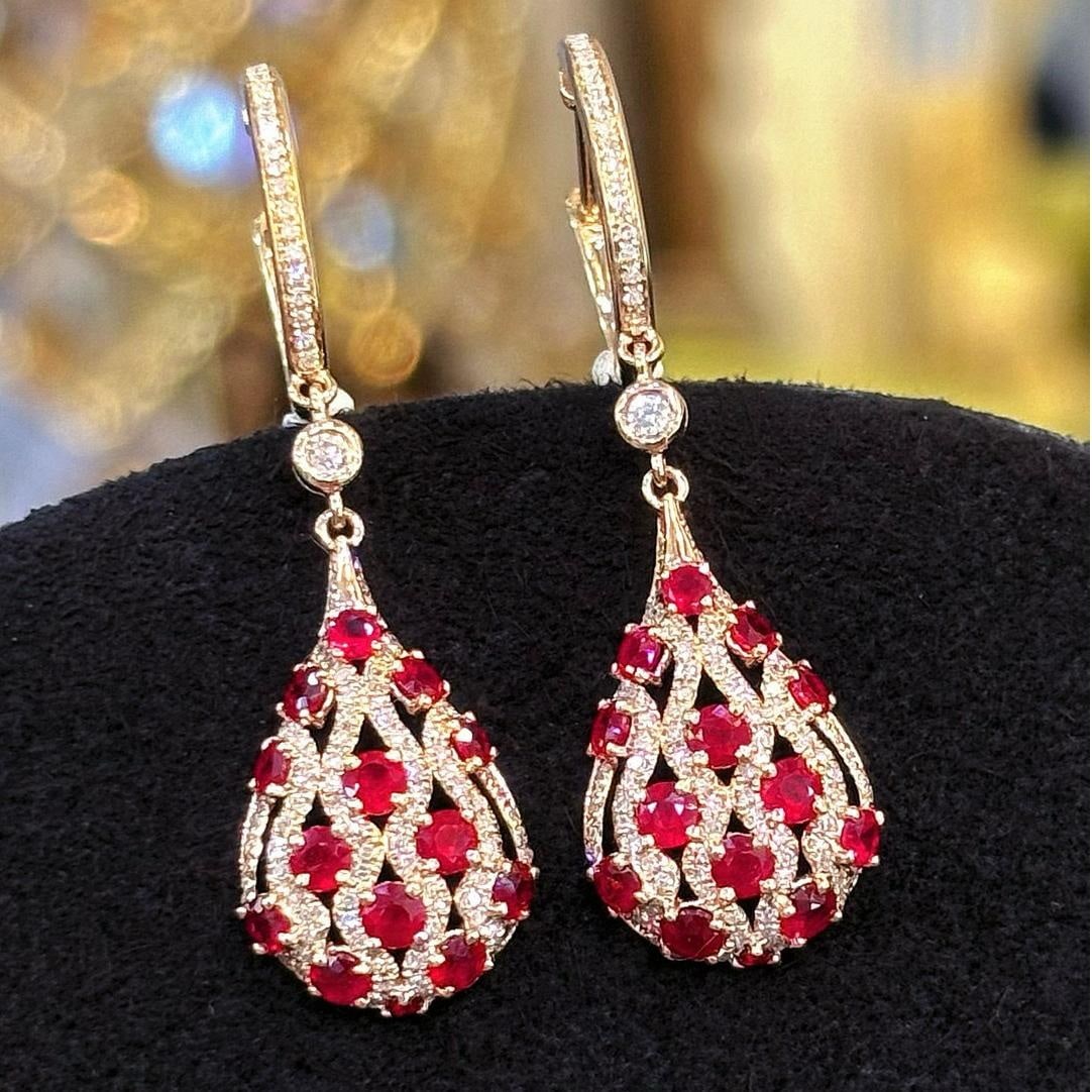 14k Gold 2.4 Ctw Vivid Red Natural Ruby & Diamond Earrings (1 of 8)