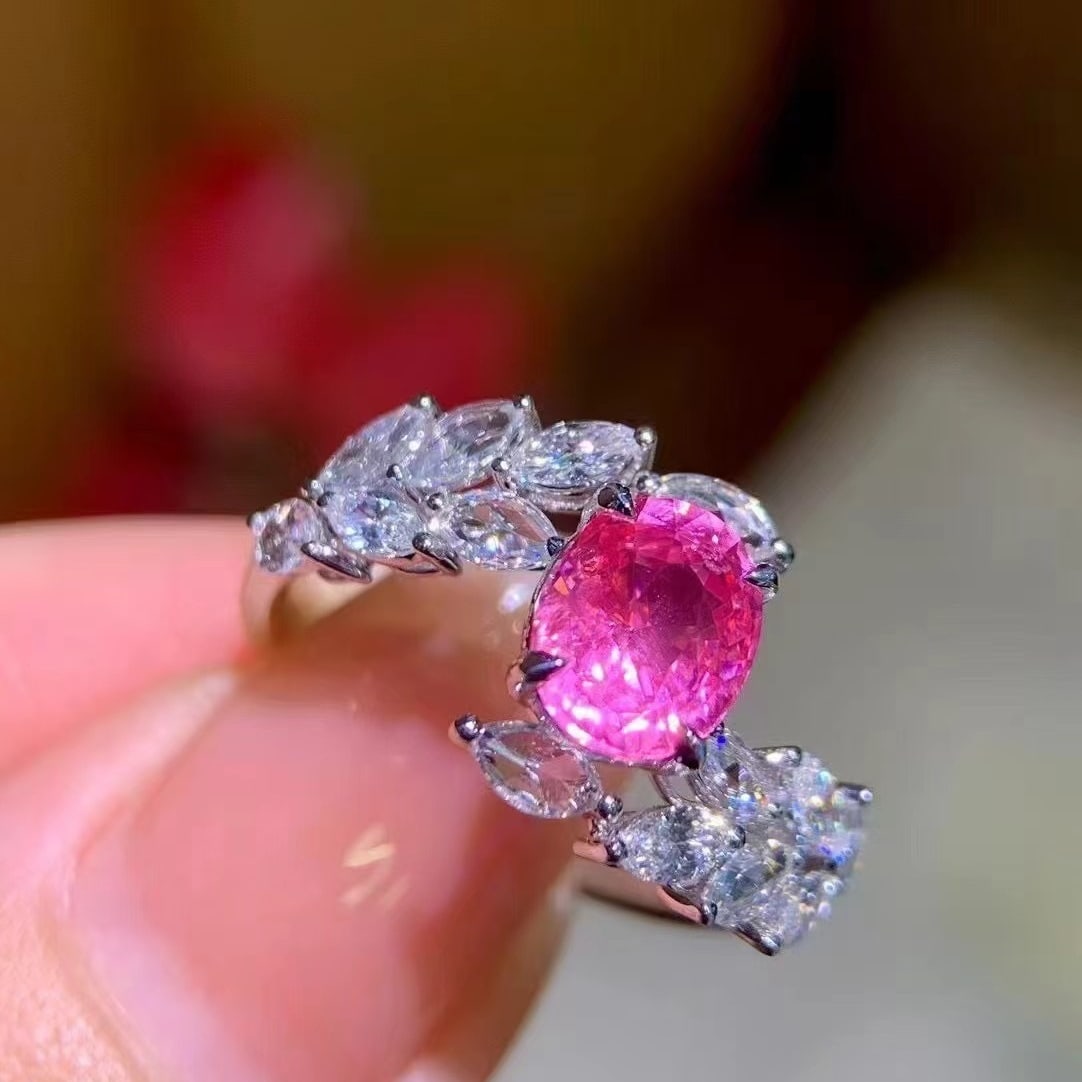 14k Gold 2.26 Ctw Natural Spinel & Diamond Ring: Ref:230903193 // gold content:14k gold // ring size:7. 25us // // main gemstone:spinel // shape:oval // carat weight:1. 53ct // color:pink // treatment:natural // // adjacent gemstone 2 : diamond // s
