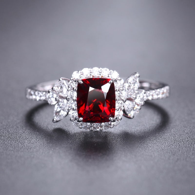 14k Gold 1.51 Ctw Natural Spinel & Diamond Ring: Ref:230904031 // gold content:14k gold // ring size:7. 25us // // main gemstone:spinel // shape:cushion // carat weight:1. 08ct // color:red // treatment:natural // // adjacent gemstone 2 : diamond //