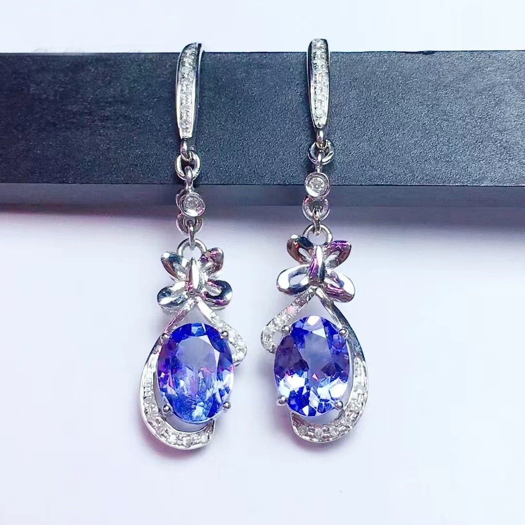 14k Gold 2.60 Ct Natural Tanzanite & Diamond Earrings (1 of 4)