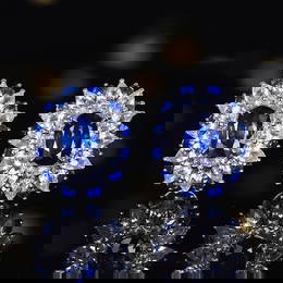 14k Gold 1.38 Ct Natural Sapphire & Sapphire & Sapphire Earrings