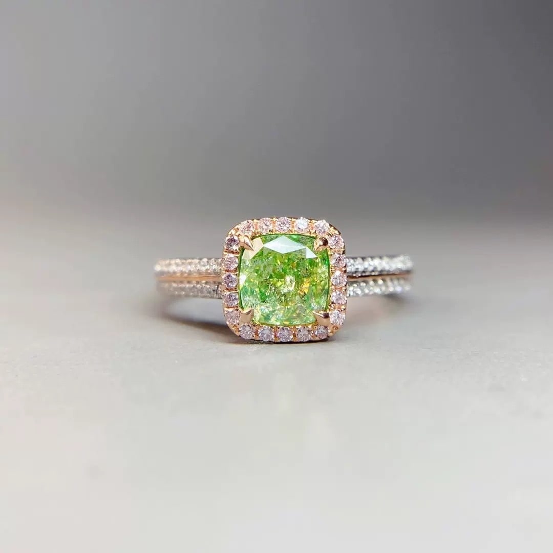 14k Gold 1.29 Ctw Natural Green Diamond & Diamond Ring (1 of 5)