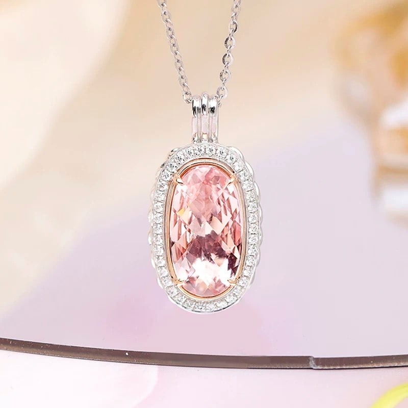 14k Gold 3.84 Ctw Natural Morganite & Diamond Pendant( Without Chain ): Ref:230975003 // gold content:14k gold // main gemstone:morganite // shape:oval // carat weight:3. 63ct // color:pink // treatment:natural // // adjacent gemstone 2 : diamond // shape:round // carat w