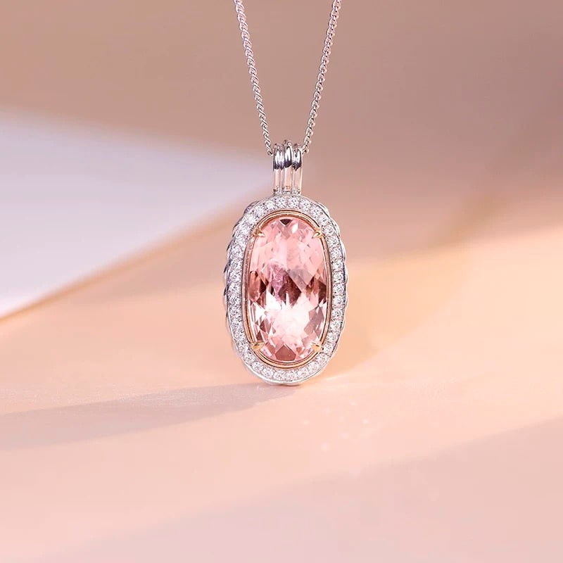 14k Gold 3.84 Ctw Natural Morganite & Diamond Pendant( Without Chain ) - 2