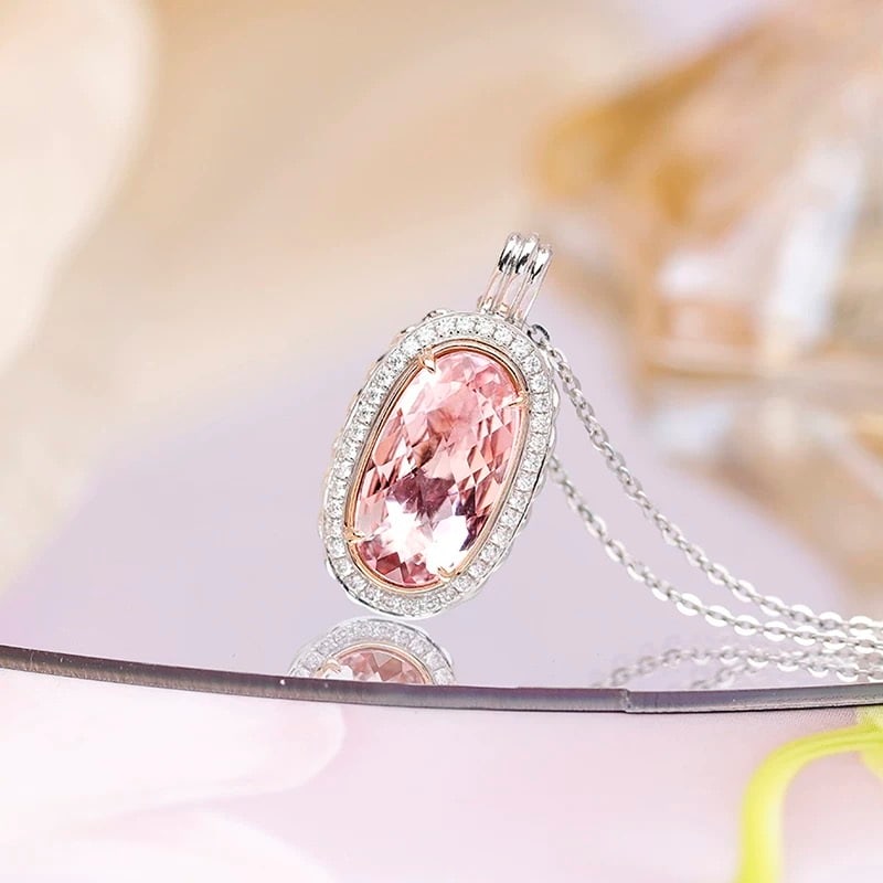 14k Gold 3.84 Ctw Natural Morganite & Diamond Pendant( Without Chain ) - 3