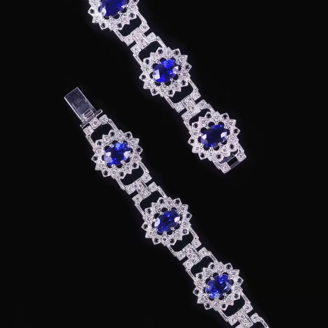 14k Gold 6.93 Ctw Natural Sapphire & Diamond Bracelet - 3