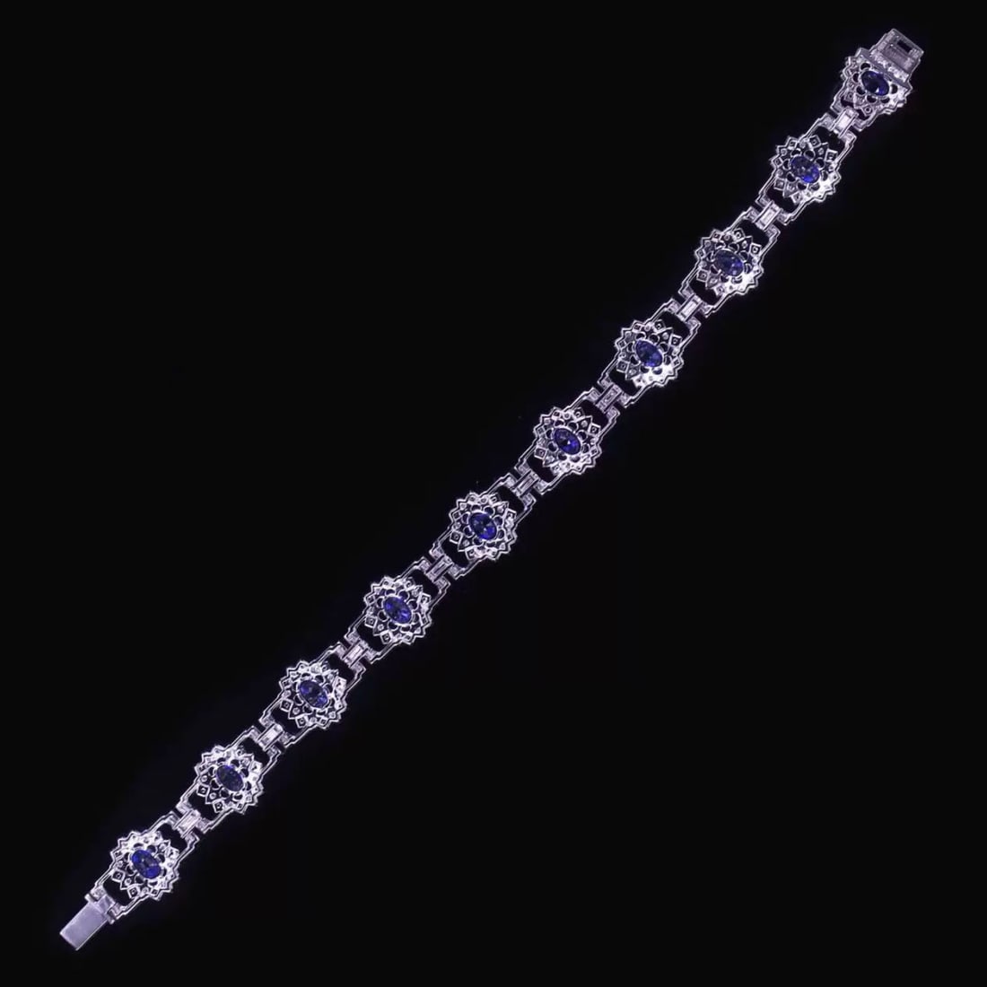 14k Gold 6.93 Ctw Natural Sapphire & Diamond Bracelet - 4