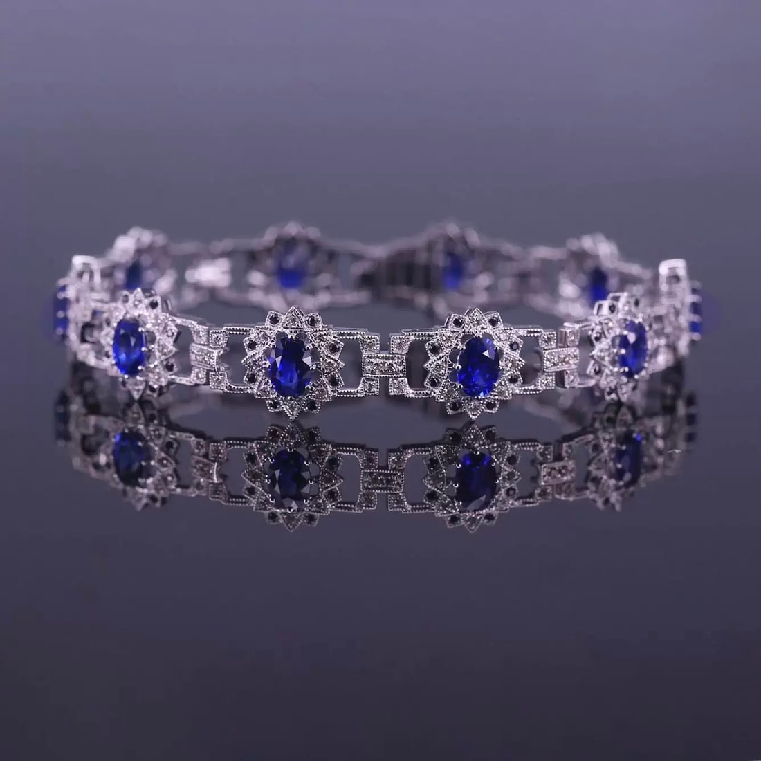14k Gold 6.93 Ctw Natural Sapphire & Diamond Bracelet - 5