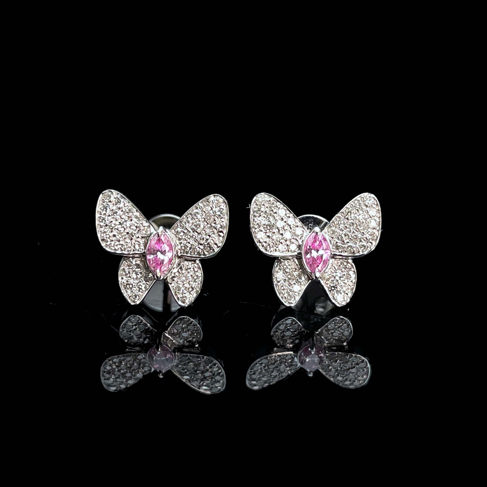 14k Gold 0.30 Ctw Natural Pink Diamond & Diamond & Butterfly Earrings (1 of 6)