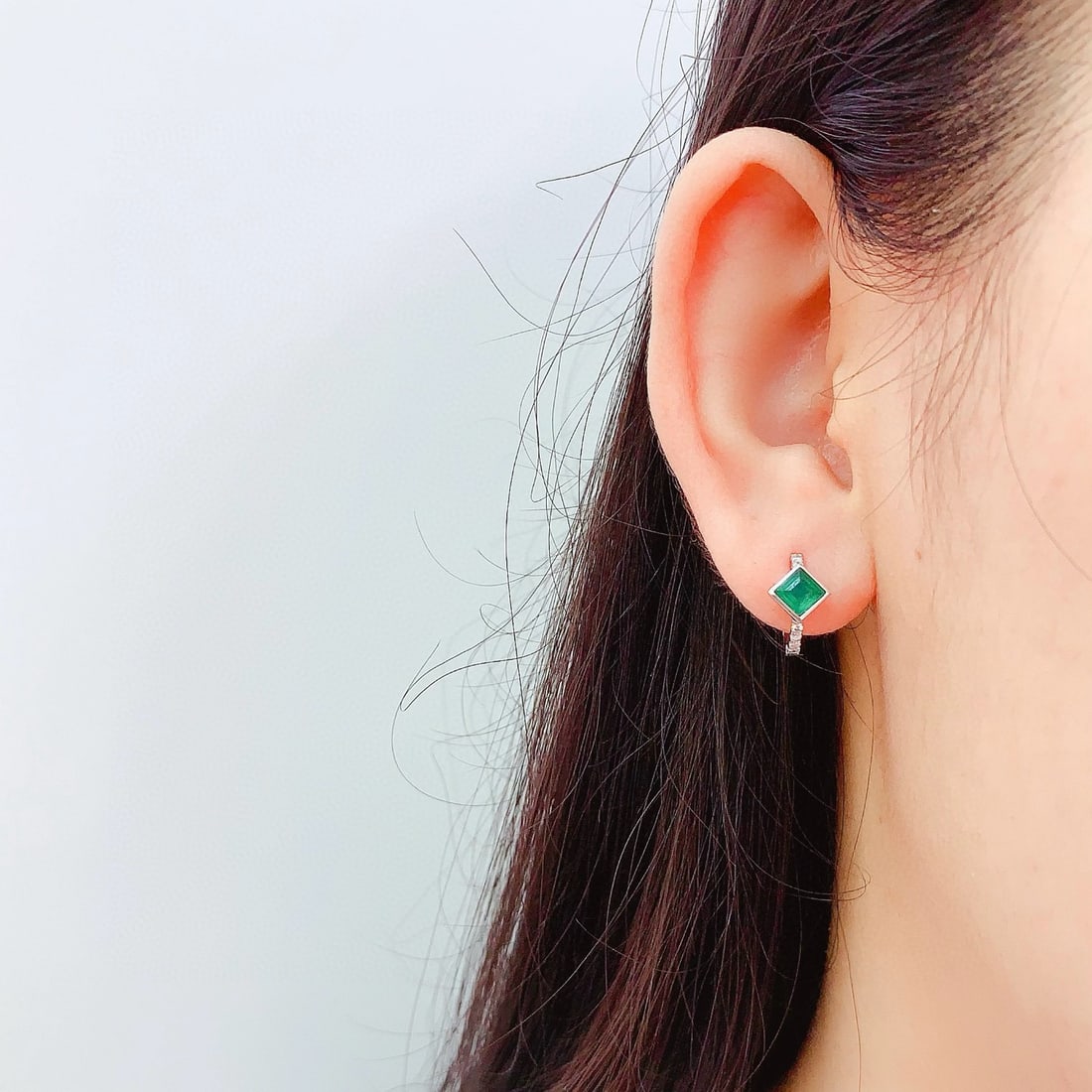 14k Gold 1 Ct Natural Emerald & Diamond Earrings - 6