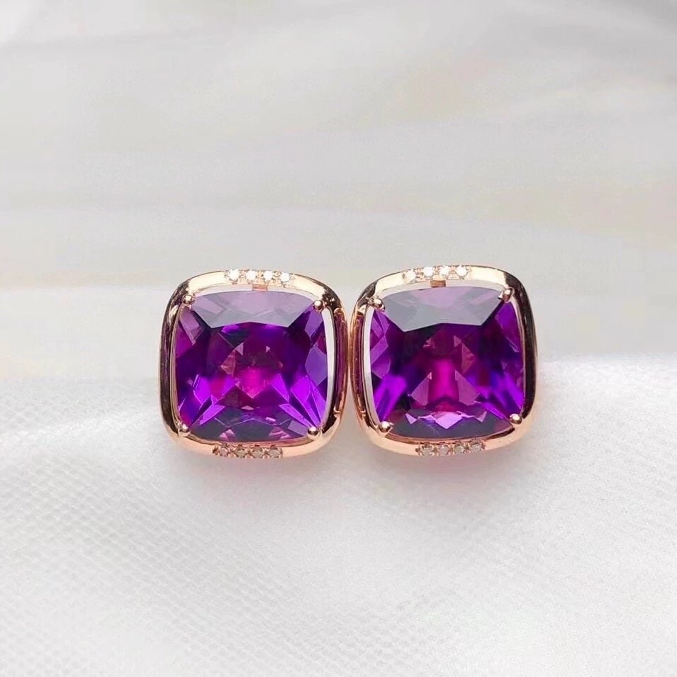 14k Gold 8.6 Ct Natural Amethyst & Diamond Earrings (1 of 6)