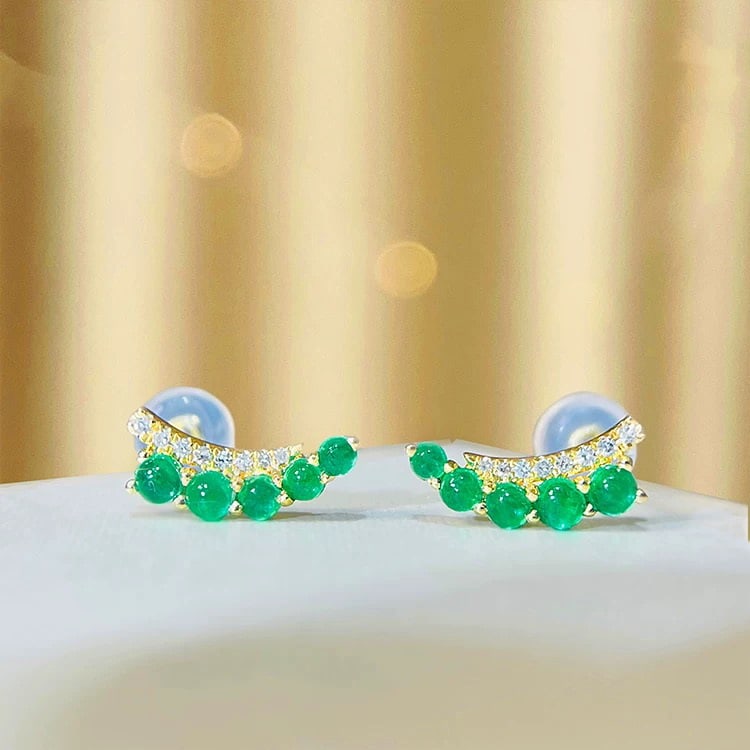 14k Gold 0.65 Ctw Natural Emerald & Diamond Earrings - 2