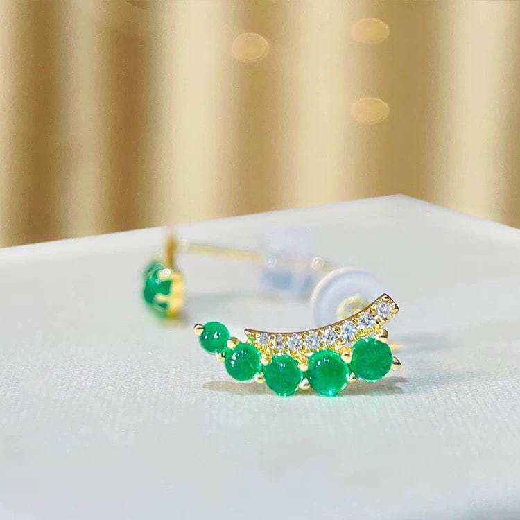 14k Gold 0.65 Ctw Natural Emerald & Diamond Earrings - 3