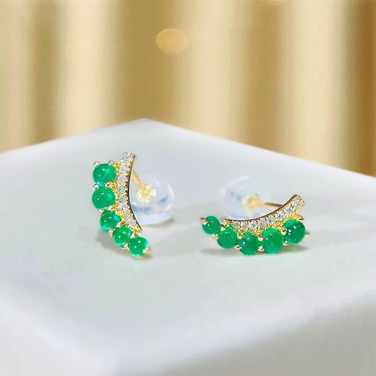 14k Gold 0.65 Ctw Natural Emerald & Diamond Earrings - 4