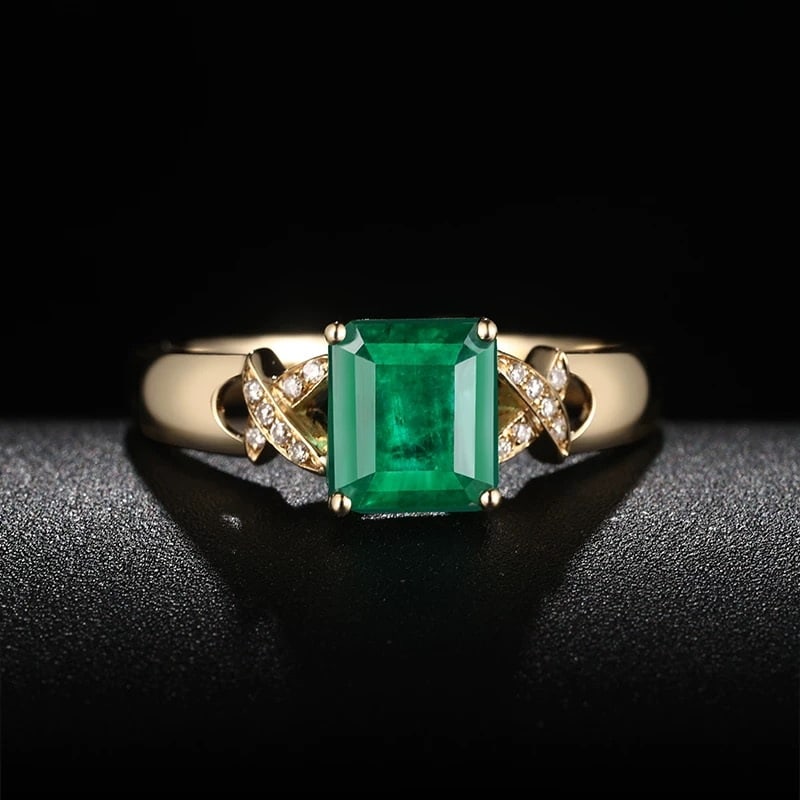 14k Gold 1.3 Ct Vivid Green Natural Emerald & Diamond Ring (1 of 6)