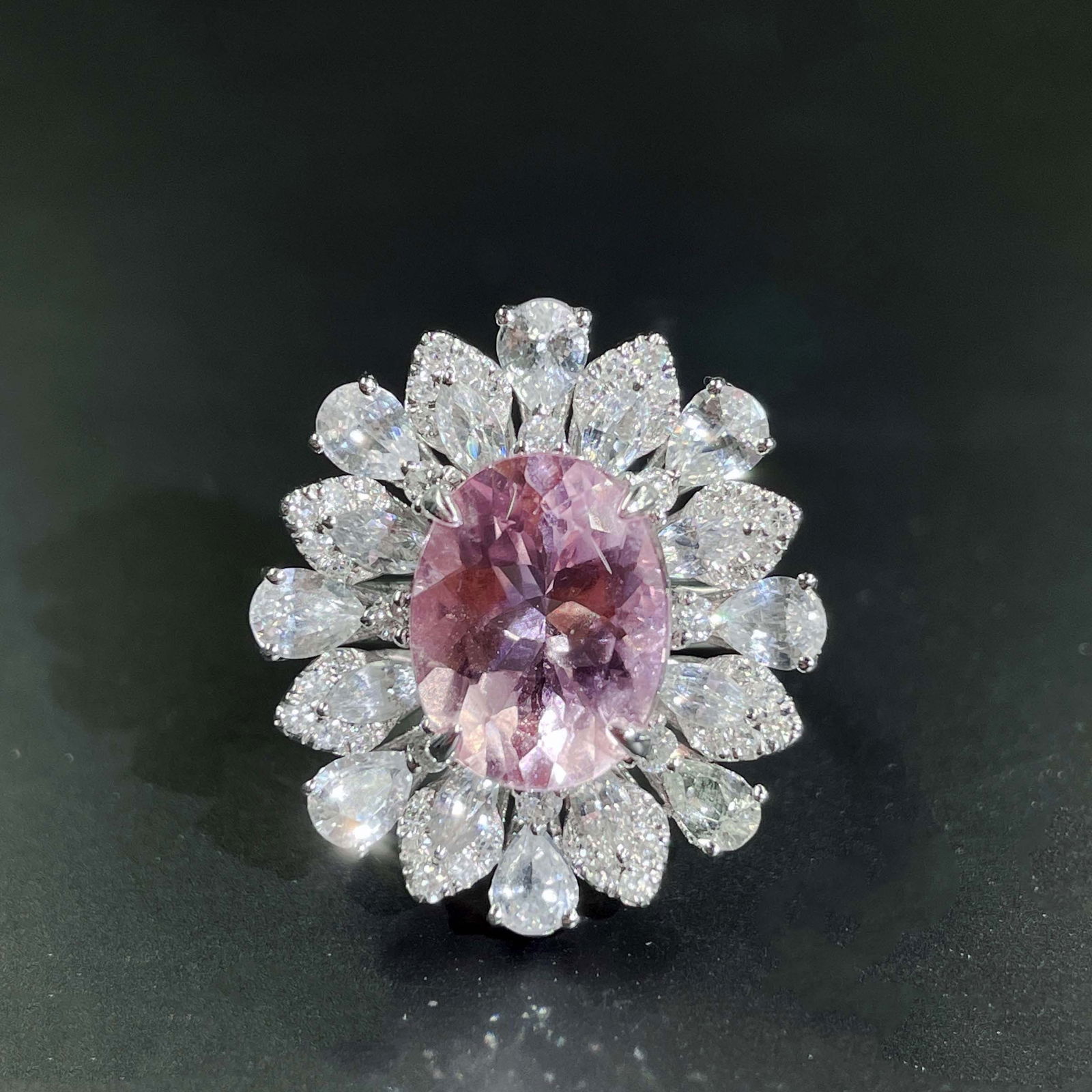 14k Gold 4.82 Ctw Natural Morganite & Sapphire Ring: Ref:230975063 // gold content:14k gold // ring size:7. 25us // // main gemstone:morganite // shape:oval // carat weight:3. 02ct // color:orangish pink // treatment:natural // // adjacent gemstone 2 :