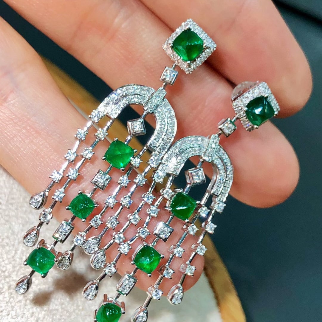 14k Gold 3.70 Ctw Vivid Green Natural Emerald & Diamond Earrings - 3