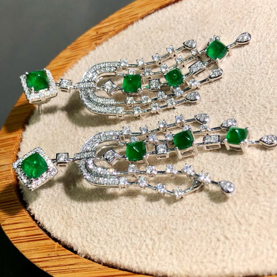 14k Gold 3.70 Ctw Vivid Green Natural Emerald & Diamond Earrings - 7