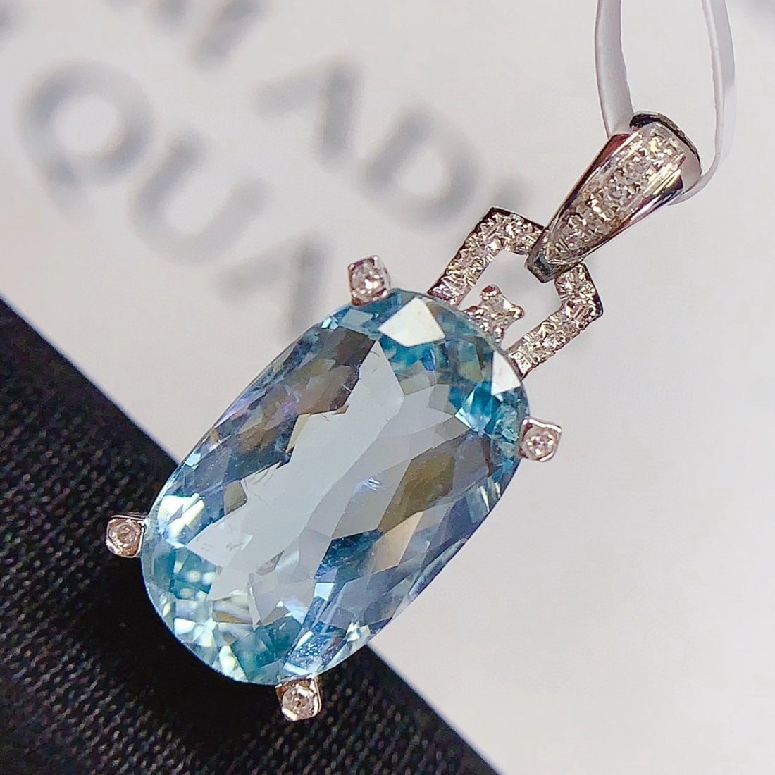 14k Gold 3.63 Ct Natural Aquamarine & Diamond Pendant( Without Chain ): Ref:230975103 // gold content:14k gold // main gemstone:aquamarine // shape:cushion // carat weight:3. 63ct // color:blue // treatment:natural // // adjacent gemstone 2 : diamond // number of