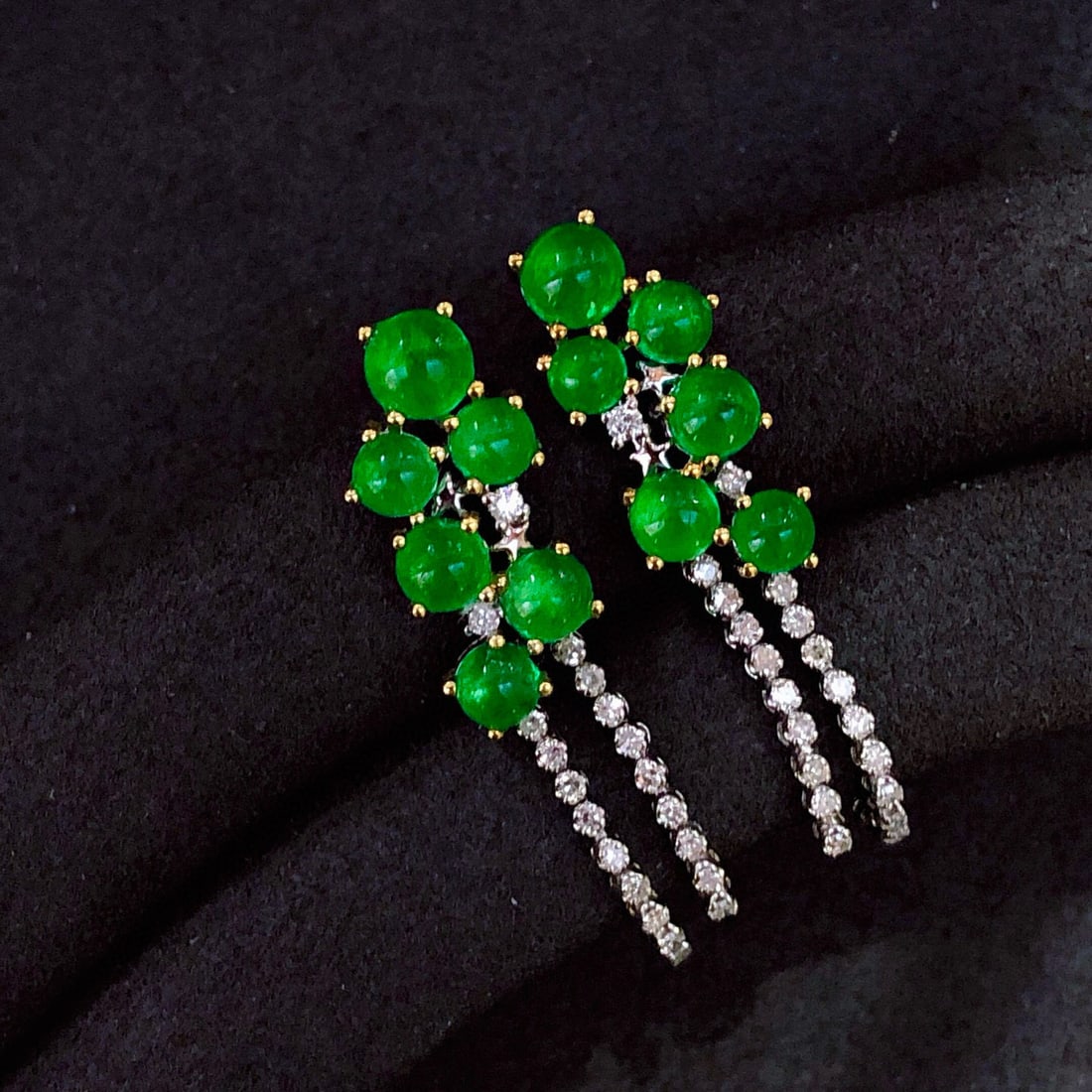 14k Gold 4.15 Ct Vivid Green Natural Emerald & Diamond Earrings - 3