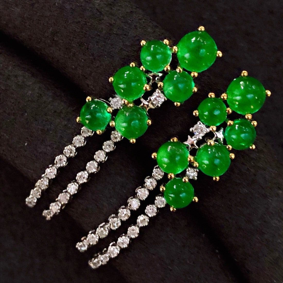 14k Gold 4.15 Ct Vivid Green Natural Emerald & Diamond Earrings - 5