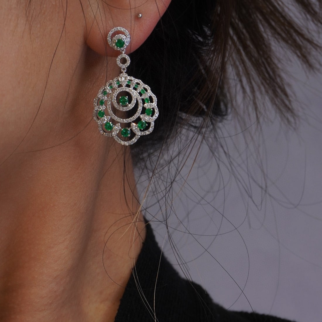 14k Gold 2.61 Ctw Vivid Green Natural Emerald & Diamond Earrings - 8