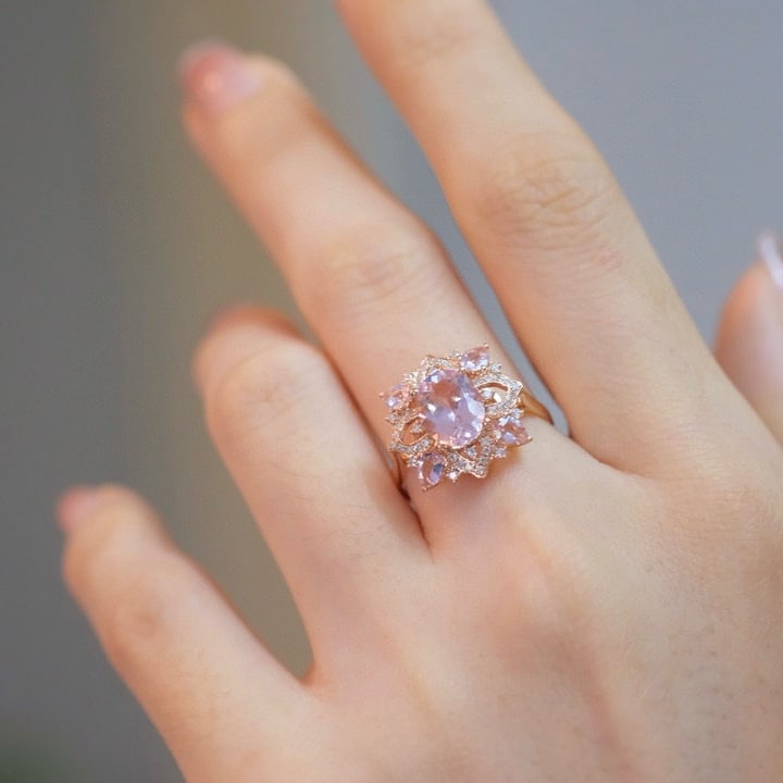 14k Gold 1.33 Ct Natural Morganite & Diamond Ring - 2