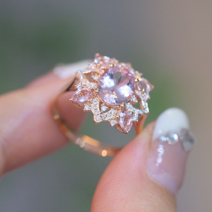 14k Gold 1.33 Ct Natural Morganite & Diamond Ring - 3