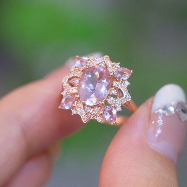 14k Gold 1.33 Ct Natural Morganite & Diamond Ring - 5