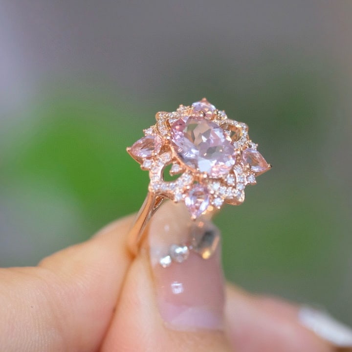 14k Gold 1.33 Ct Natural Morganite & Diamond Ring - 6