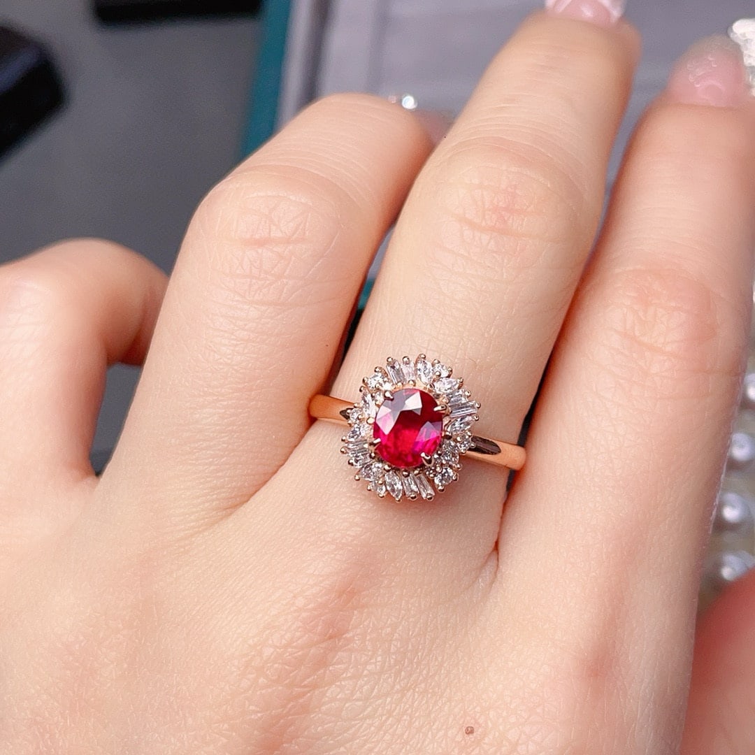 14k Gold 1.23 Ct Natural Ruby & Diamond Ring - 4