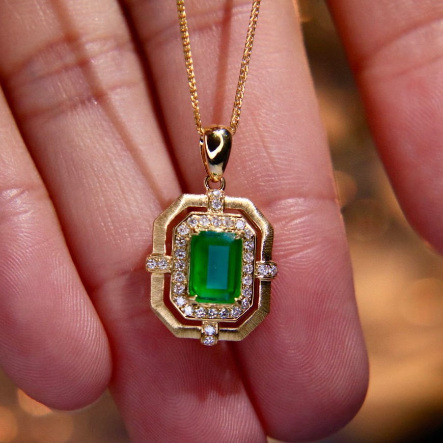 14k Gold 1.29 Ctw Vivid Green Natural Emerald & Diamond Earrings - 2