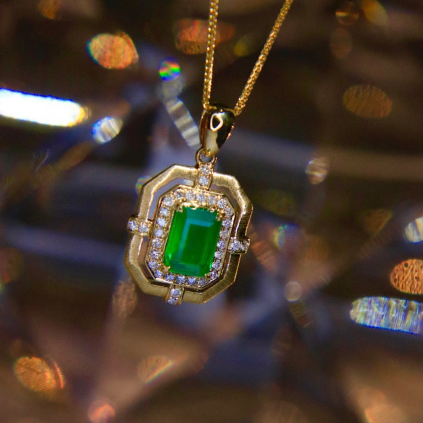 14k Gold 1.29 Ctw Vivid Green Natural Emerald & Diamond Earrings - 3