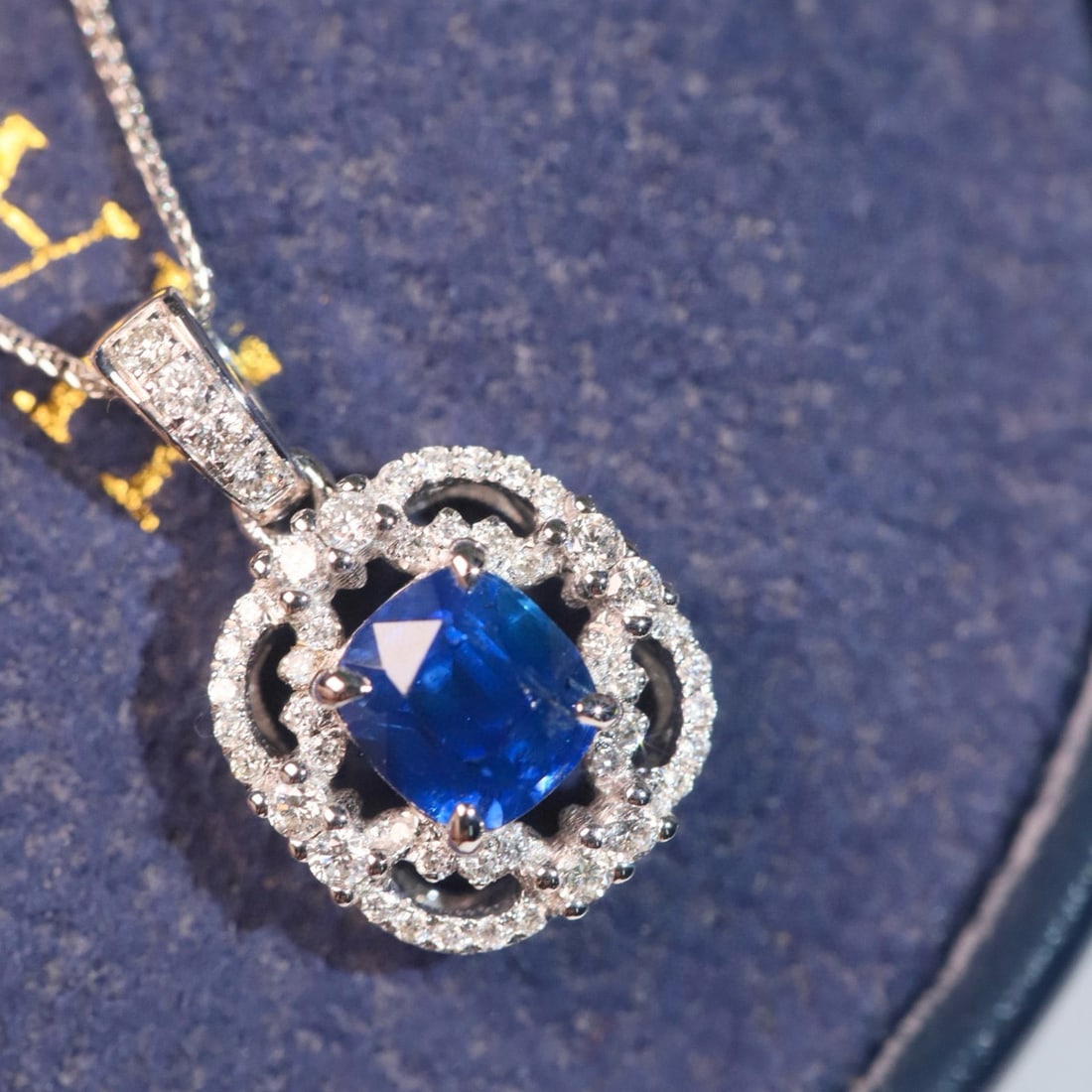 14k Gold 1.28 Ctw Natural Sapphire & Diamond Pendant( Without Chain ) - 2