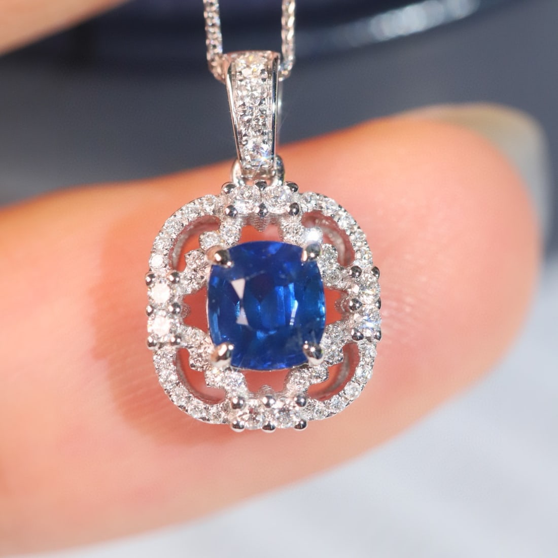14k Gold 1.28 Ctw Natural Sapphire & Diamond Pendant( Without Chain ) - 4