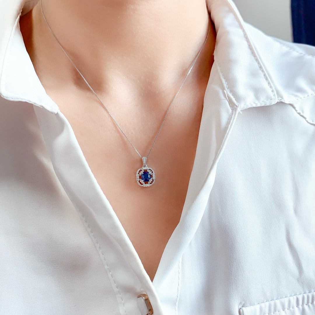 14k Gold 1.28 Ctw Natural Sapphire & Diamond Pendant( Without Chain ) - 6