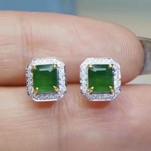 14k Gold 1.38 Ct Natural Emerald & Diamond Earrings - 3