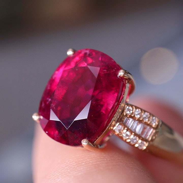 14k Gold 5.63 Ct Natural Tourmaline & Diamond Ring - 2