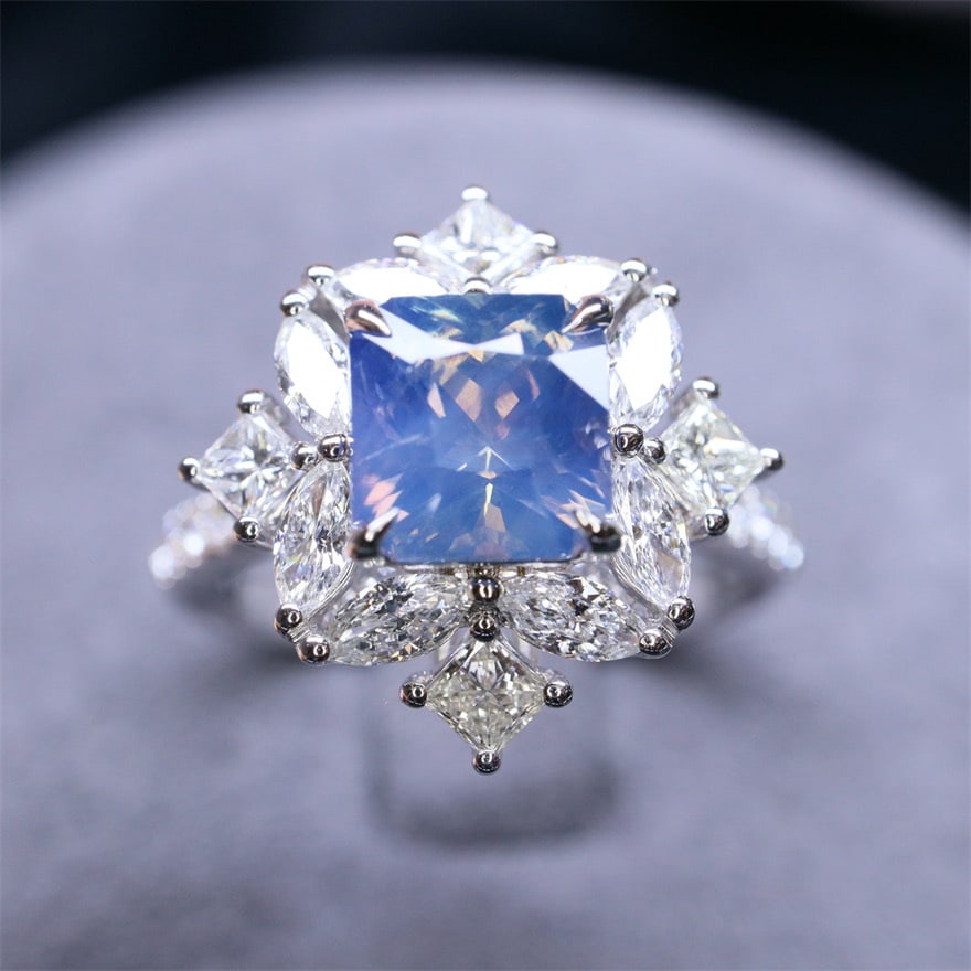 14k Gold 2.58 Ctw Natural Sapphire & Diamond Ring: Ref:230976006 // gold content:14k gold // ring size:7. 25us // // main gemstone:sapphire // shape:octagonal // carat weight:1. 64ct // color:blue // treatment:natural // // adjacent gemstone 2 :