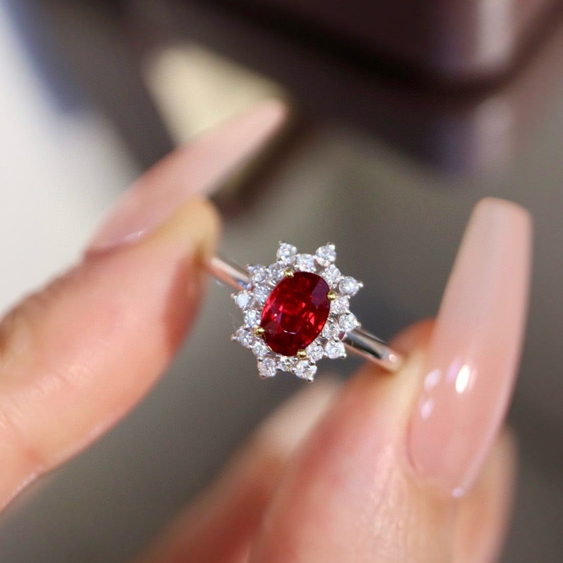 14k Gold 0.99 Ctw Natural Ruby & Diamond Ring: Ref:230976007 // gold content:14k gold // ring size:7. 25us // // main gemstone:ruby // shape:oval // carat weight:0. 76ct // color:red // treatment:natural // // adjacent gemstone 2 : diamond //