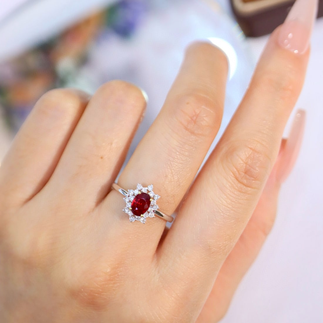 14k Gold 0.99 Ctw Natural Ruby & Diamond Ring - 8