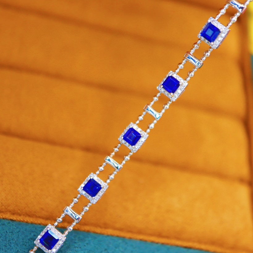 14k Gold 2.55 Ctw Natural Sapphire & Diamond Bracelet - 2