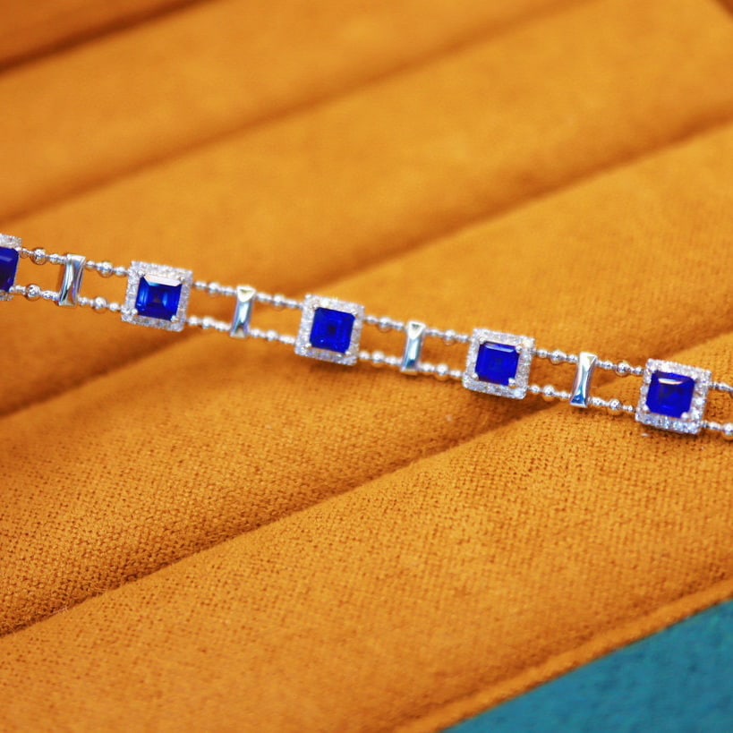 14k Gold 2.55 Ctw Natural Sapphire & Diamond Bracelet - 3