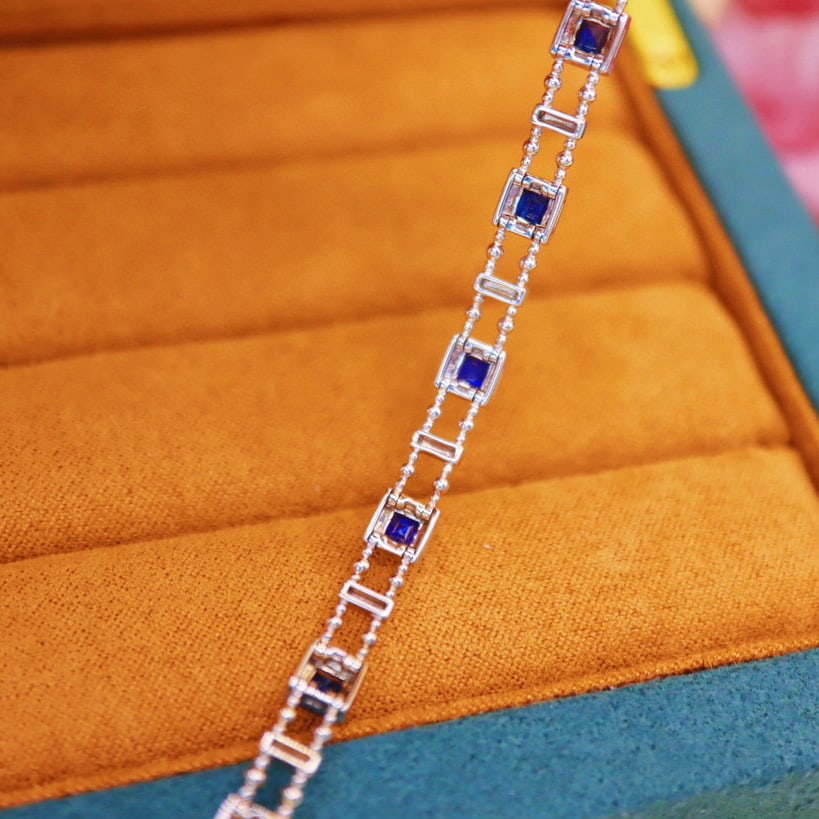 14k Gold 2.55 Ctw Natural Sapphire & Diamond Bracelet - 4