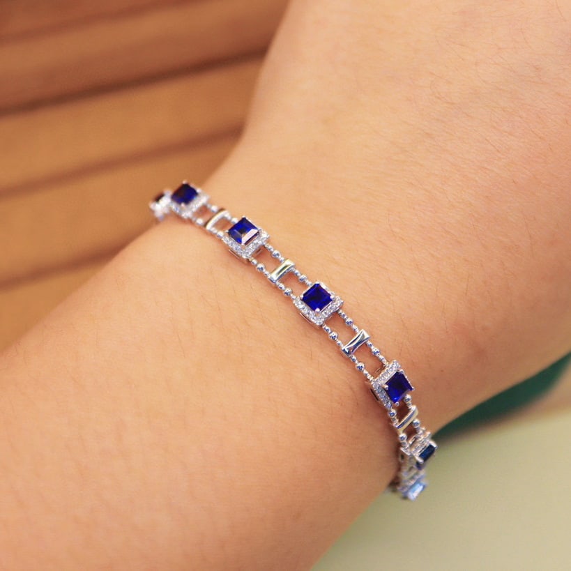 14k Gold 2.55 Ctw Natural Sapphire & Diamond Bracelet - 5