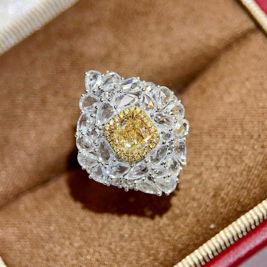 14k Gold 0.75 Ct Natural Yellow Diamond & Diamond Ring/pendant( Without Chain ): Ref:230976044 // gold content:14k gold // ring size:7. 25us // // main gemstone:yellow diamond // shape:cushion // carat weight:0. 75ct // color:yellow // treatment:natural // // adjacent gemstone