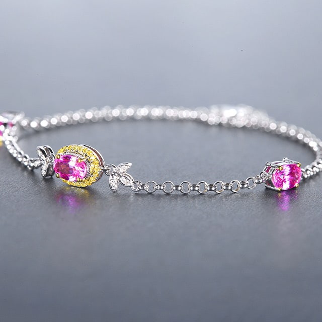 14k Gold 1.68 Ctw Natural Padparadscha Sapphire & Diamond Bracelet - 3