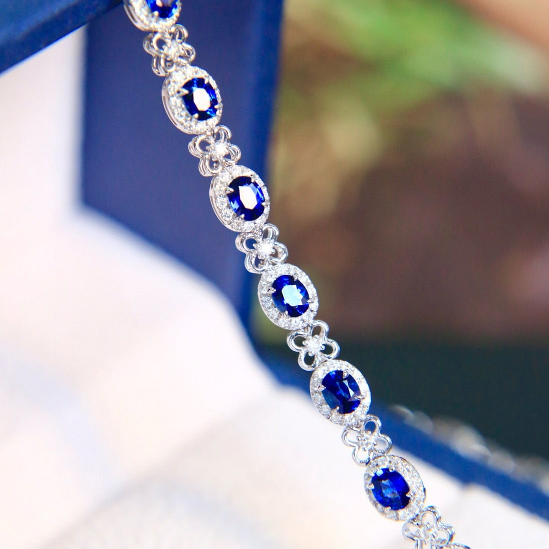 14k Gold 5.98 Ctw Natural Sapphire & Diamond Bracelet - 3