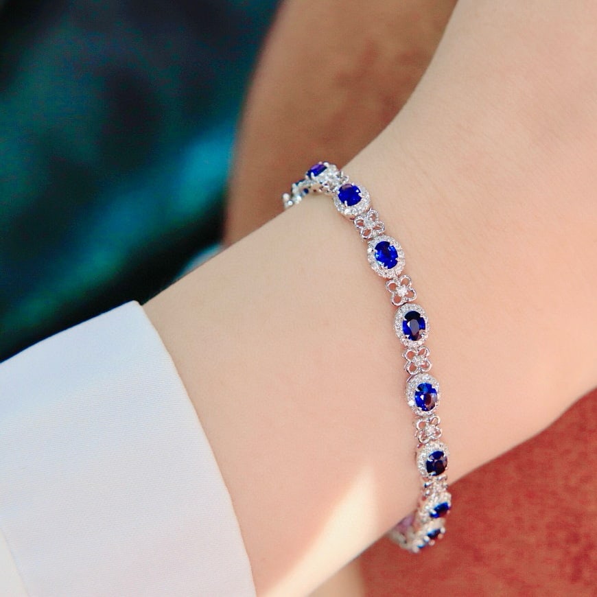 14k Gold 5.98 Ctw Natural Sapphire & Diamond Bracelet - 5