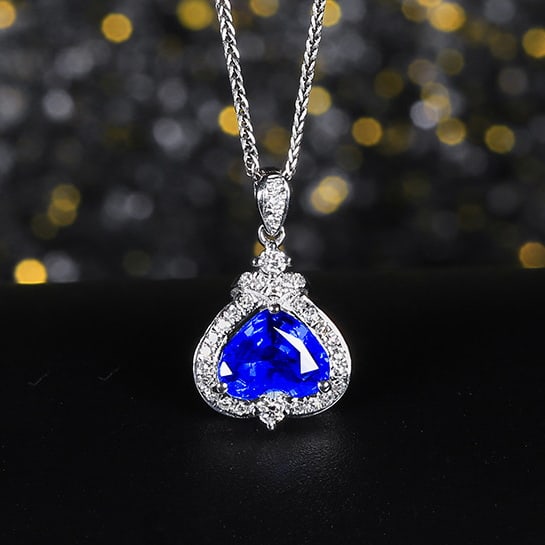 14k Gold 1.18 Ctw Natural Sapphire & Diamond Pendant( Without Chain ): Ref:230976049 // gold content:14k gold // main gemstone:sapphire // shape:heart // carat weight:1. 06ct // color:cornflower blue // treatment:natural // // adjacent gemstone 2 : diamond // number